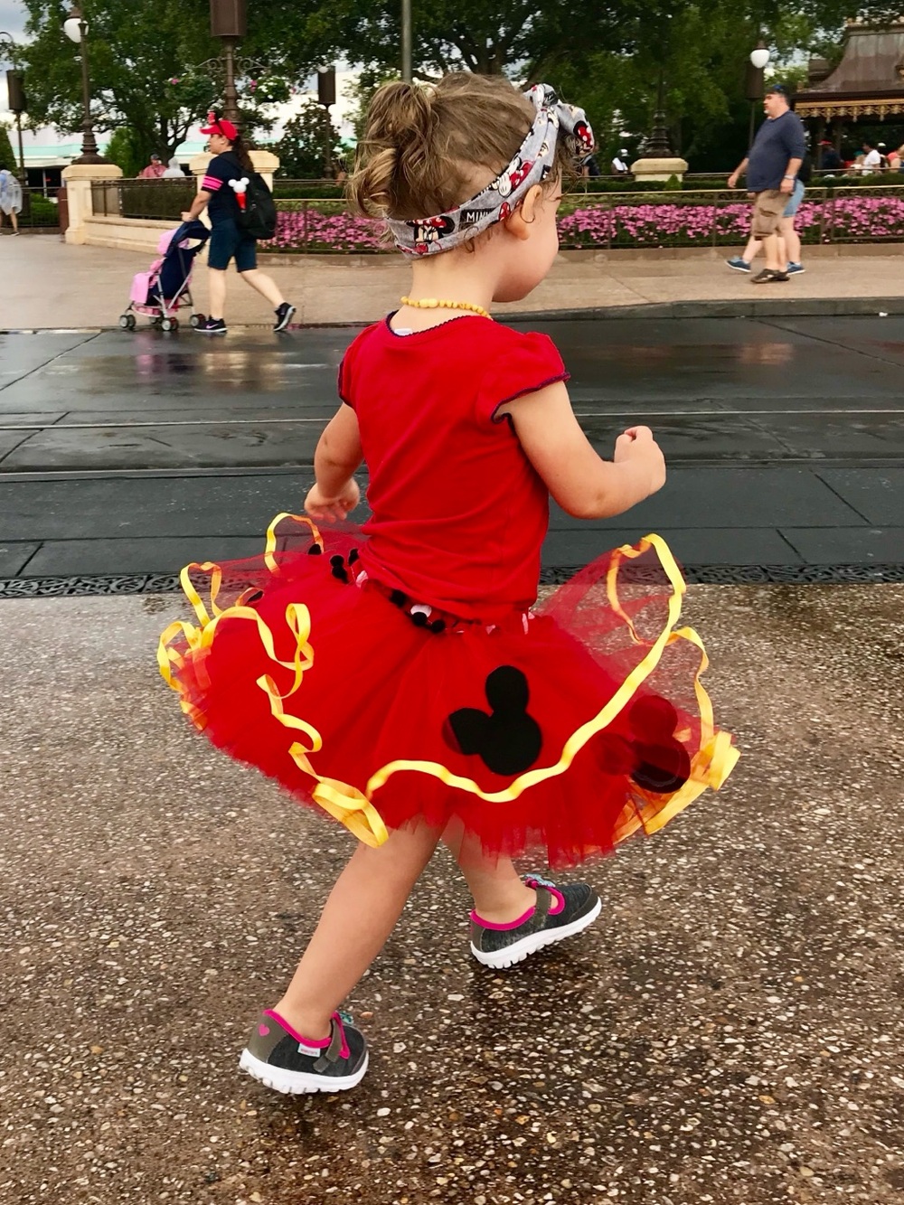 Mini Tutu Mickey Heads, Red Tulle Yellow Ribbon Handmade Toddler One Size